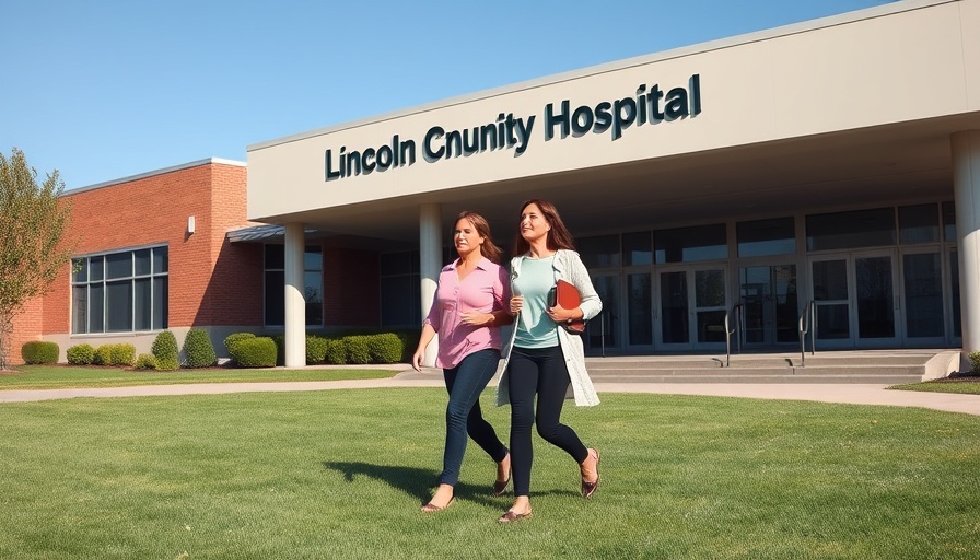 Lincoln Community Hospital with women walking, Medicaid provider taxes healthcare cuts concept.