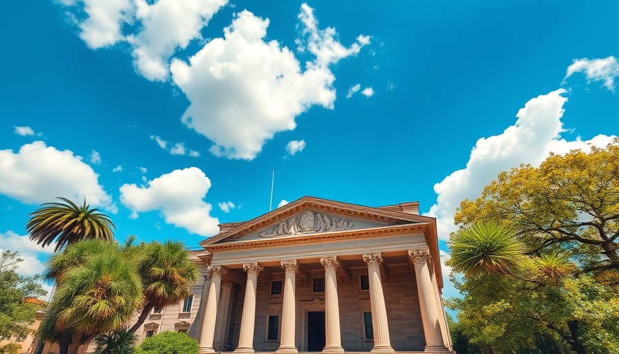 Classical U.S. bank building under blue sky, highlighting digital assets theme.