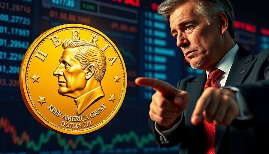 Trump Coin cryptocurrency concept with digital stock background.