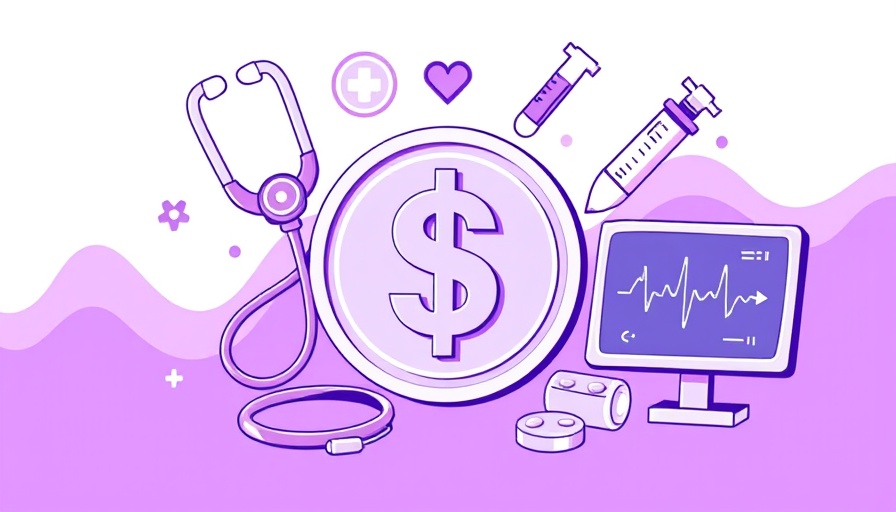2025 healthcare forecast illustration with dollar coin and medical symbols.