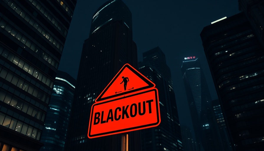 Blackout caution sign in urban area during U.S. Spain-style blackouts.