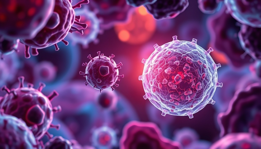 Illustration of ascites immune failure and ovarian cancer cells.