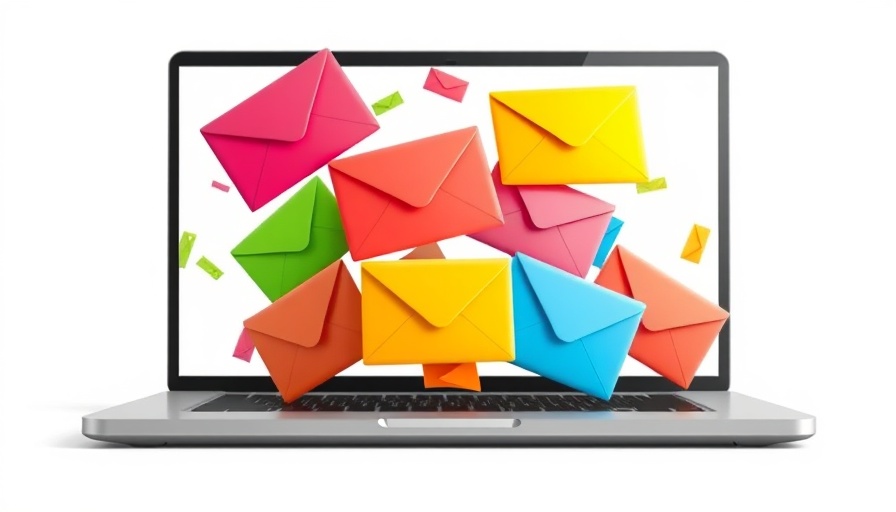 Colorful envelopes emerging from a laptop illustrating communication.