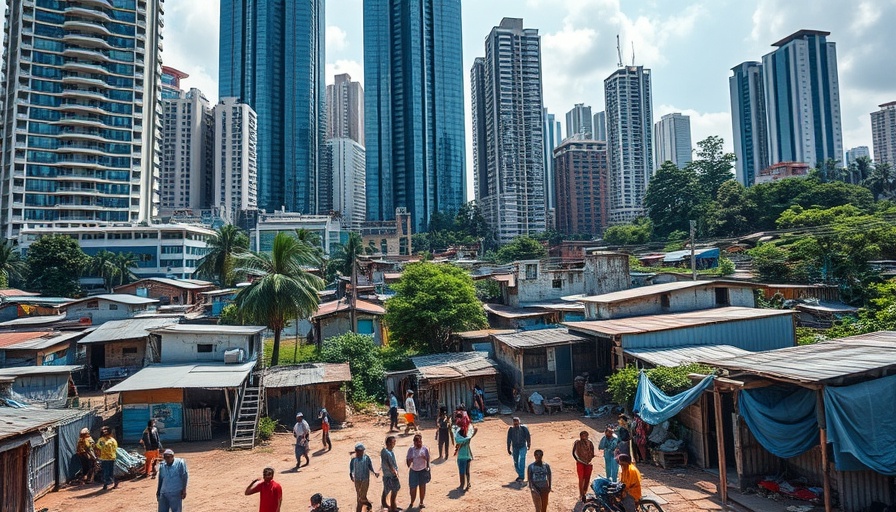 Urban development vs. informal settlement illustrating socio-economic contrast.