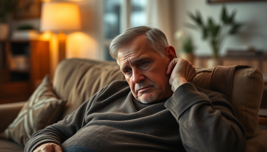 Middle-aged person experiencing lasting fatigue after mini-stroke, resting on couch.