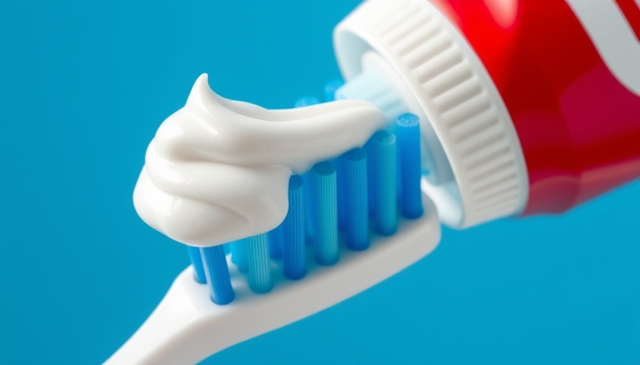 Close-up of toothpaste on a toothbrush against a blue background.