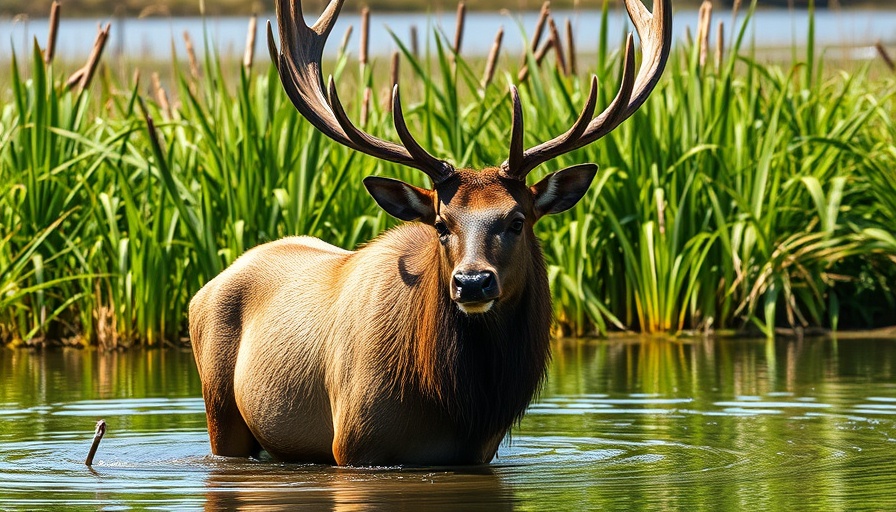 Majestic European elk in pond for reintroduction in UK.