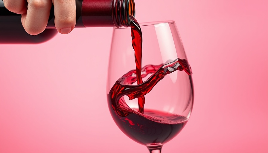 Pouring red wine into a glass against a pink background for daily drinking liver health.