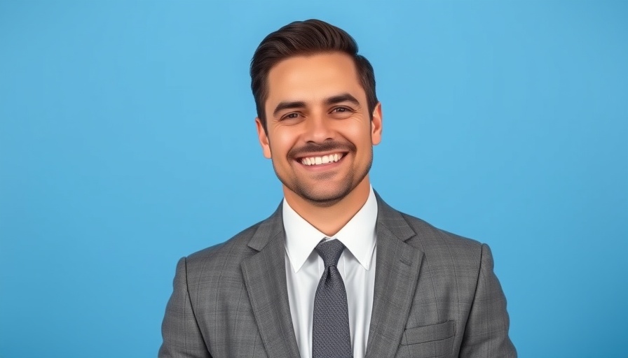 Confident businessman symbolizing Latin America MLM growth against a blue backdrop.