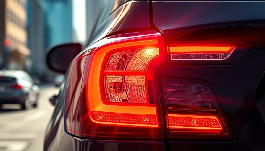 Ford SUV recall close-up brake light glowing in sunlight.