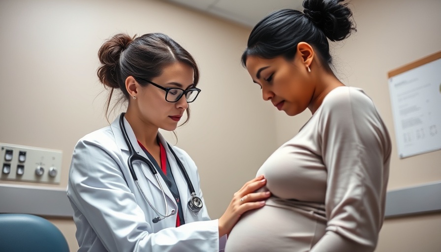 Doctor checks pregnant woman in rural clinic; focus on maternity care.