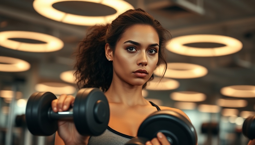 Young woman lifting weights in gym for muscle growth.