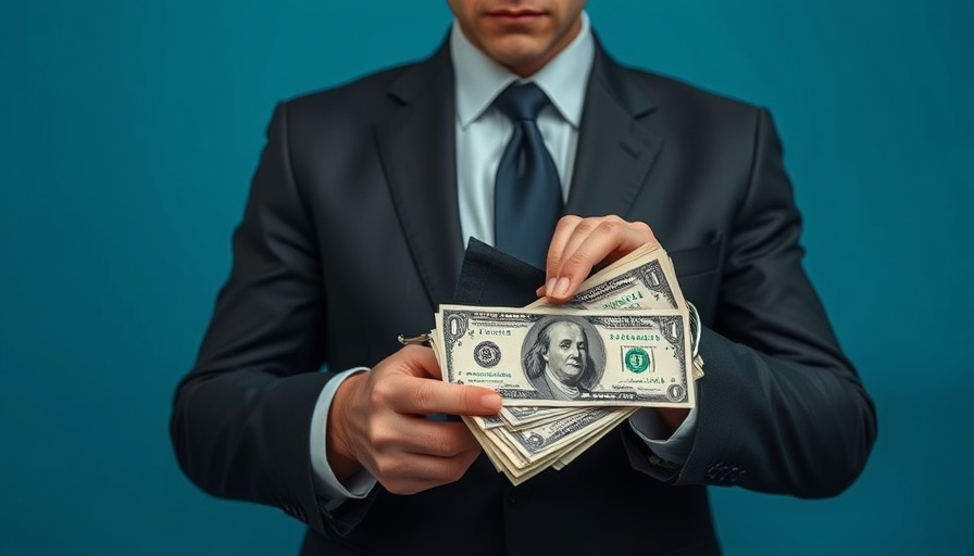 Man handcuffed holding money, related to COVID relief fraud.