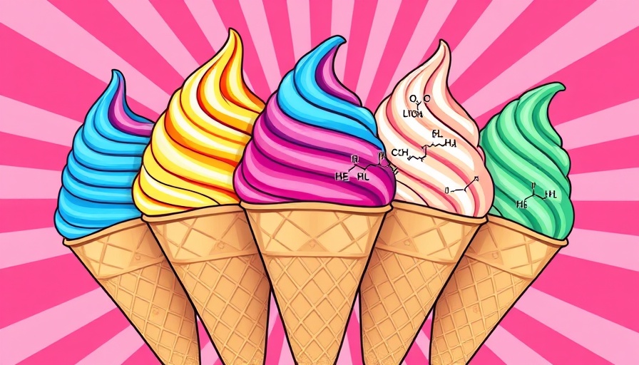 Ice cream and emulsifiers with chemical structures illustration