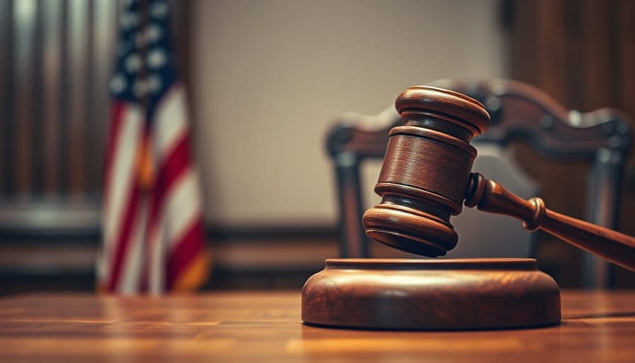 Judge's gavel on table with American flag background symbolizing climate lawsuits energy companies.