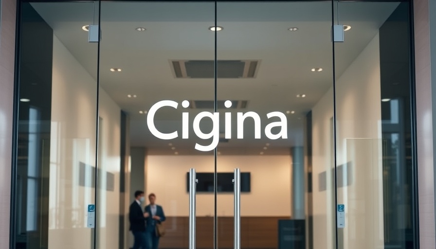 Cigna logo on glass entrance related to cap GLP-1 copays.