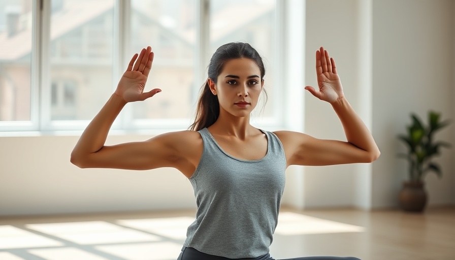 Woman practicing Warrior 1 pose for hip pain in bright studio.