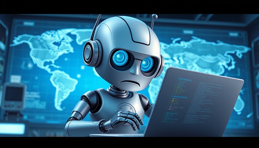Cartoon robot examines data on AI racial patterning in tech room