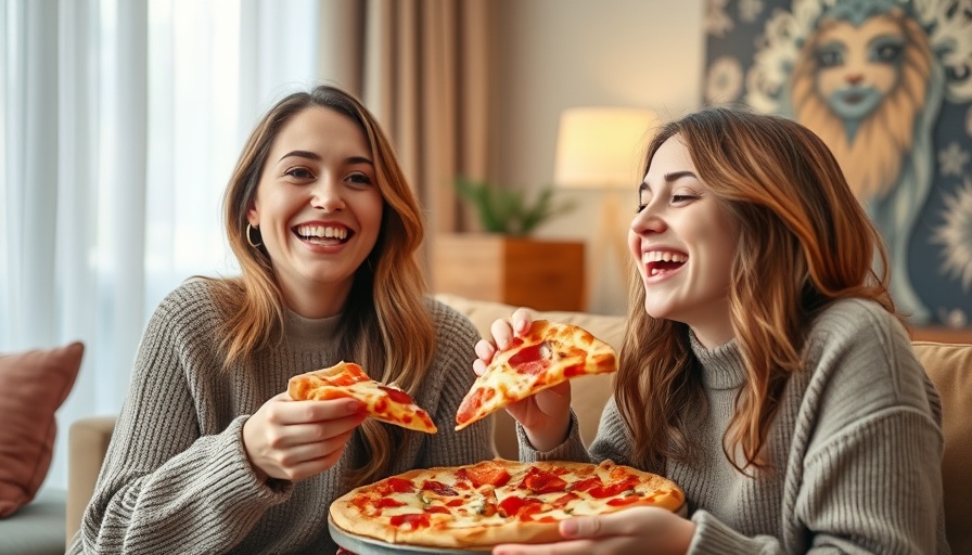 Young women enjoying pizza, gut health influences cravings.