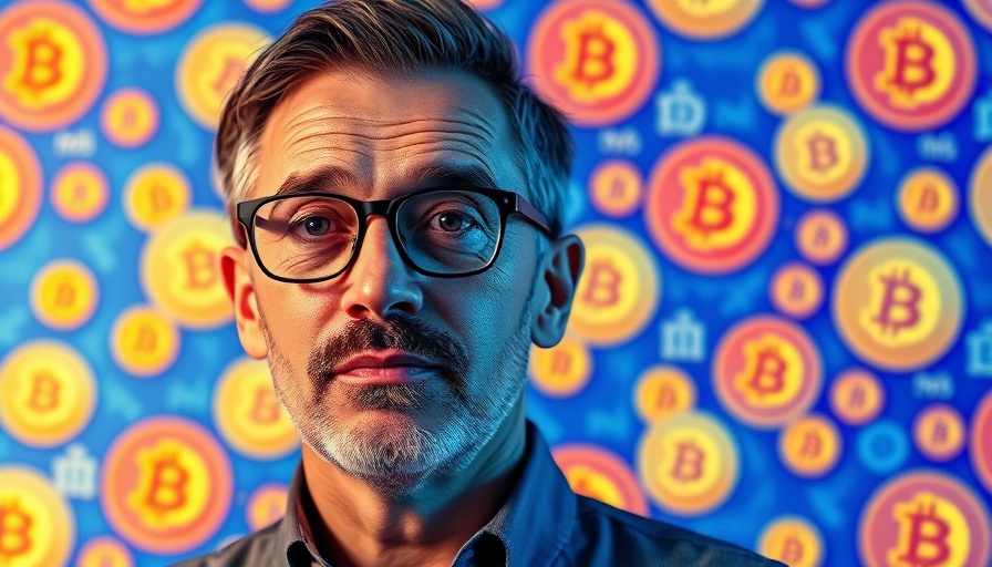Confident man in front of Bitcoin-themed background, Trump Bitcoin Adoption context.