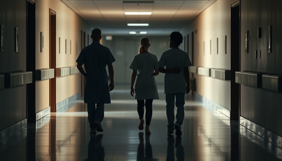 Healthcare workers in hospital corridor amid PeaceHealth workforce cuts.