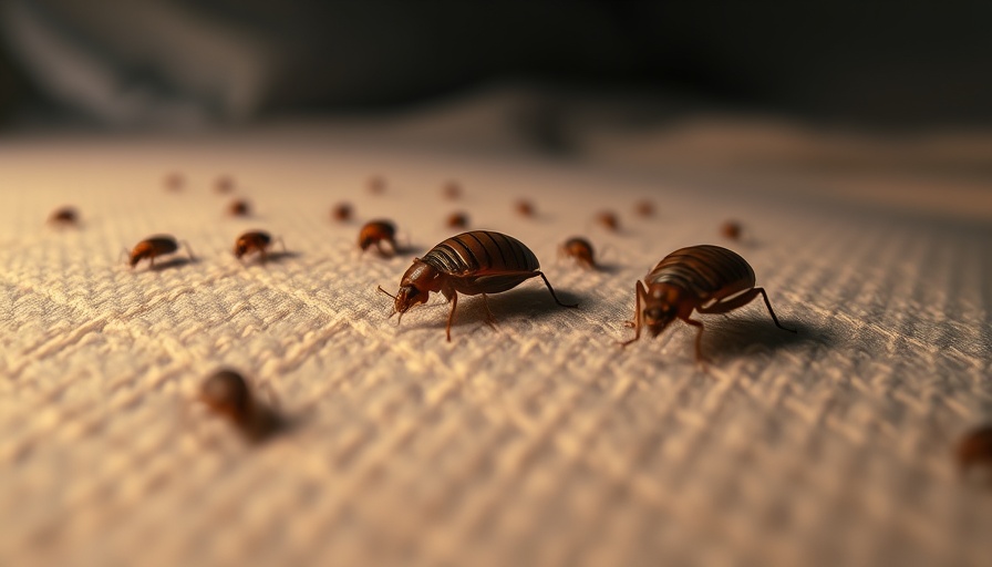 Close-up view of bed bugs on fabric surface, showcasing their details.