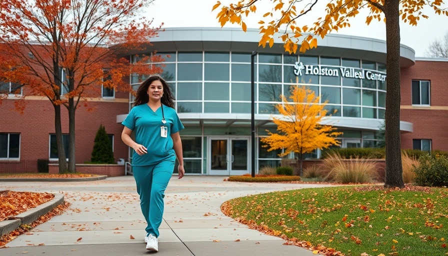 Healthcare professional at Holston Valley Medical Center, autumn scene.