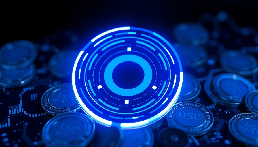 Futuristic Circle logo on USDC coins, digital finance theme.
