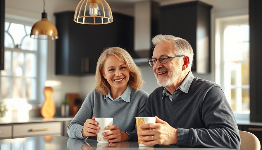 Mature couple enjoying coffee in a sunlit kitchen, illustrating benefits of creatine supplements.