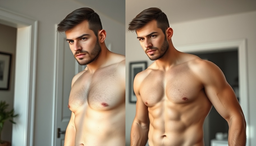Male body transformation before and after, fitness coaching results.