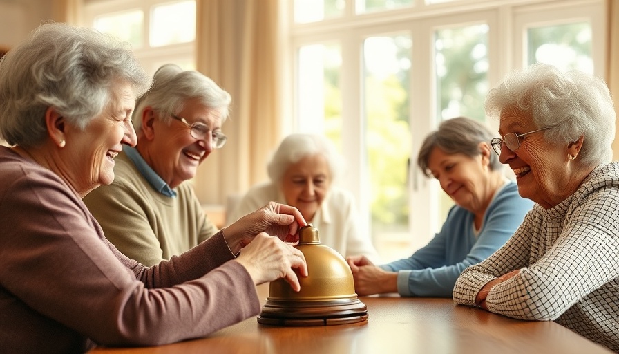 Group of seniors participating in a bell activity at a memory cafe for dementia patients.