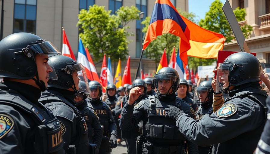 Police and protesters at a tense protest scene, highlighting rubber bullet health risks.