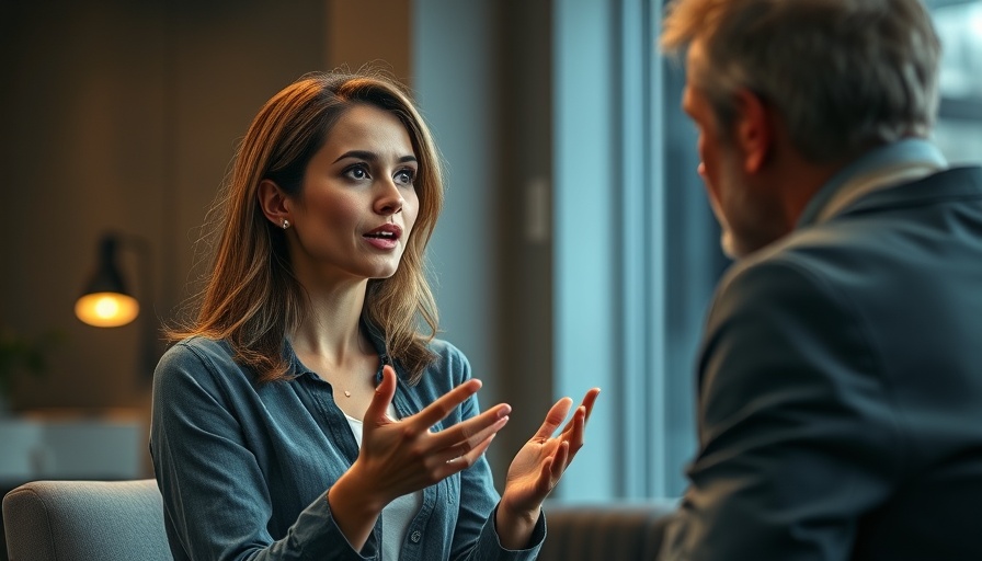 Woman passionately discussing during a studio interview, focused lighting.