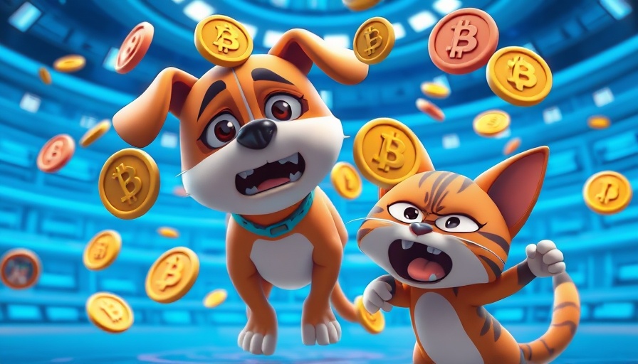Animated dog and cat with meme coins, top meme coins to invest in 2025.
