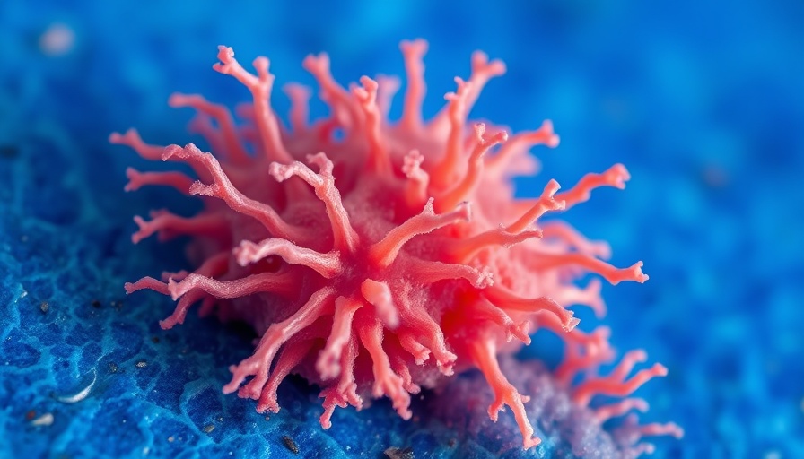 Fibrous spike protein clots on a blue surface close-up