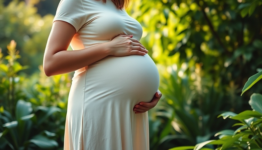 Pregnant woman in garden, highlighting phthalates linked to preterm births.