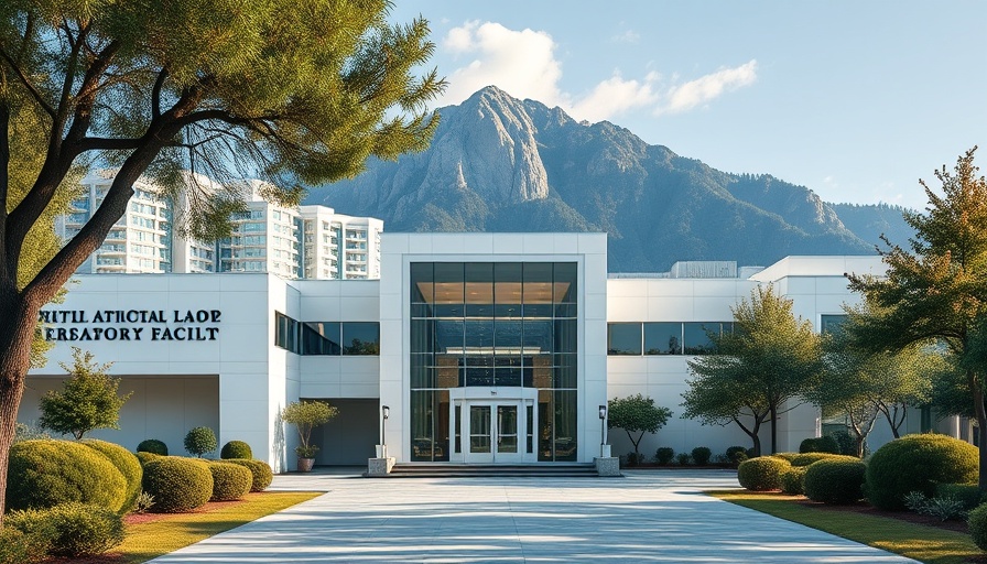Laboratory facility entrance with mountain background; NIH Grant Cuts Impact