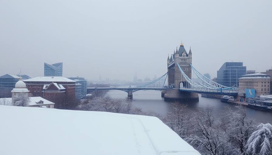 AMOC collapse and cooling Europe illustrated by snowy London cityscape.