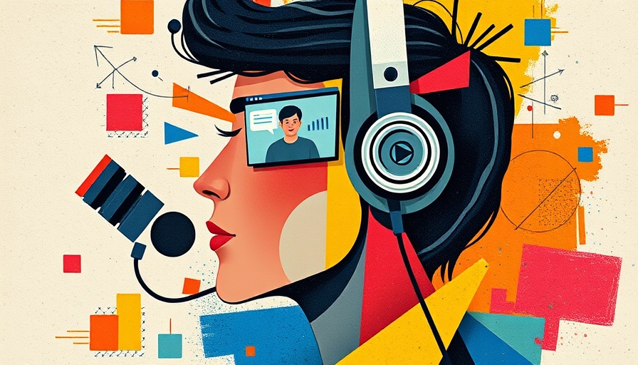 Cartoon collage with media elements and abstract human profile.