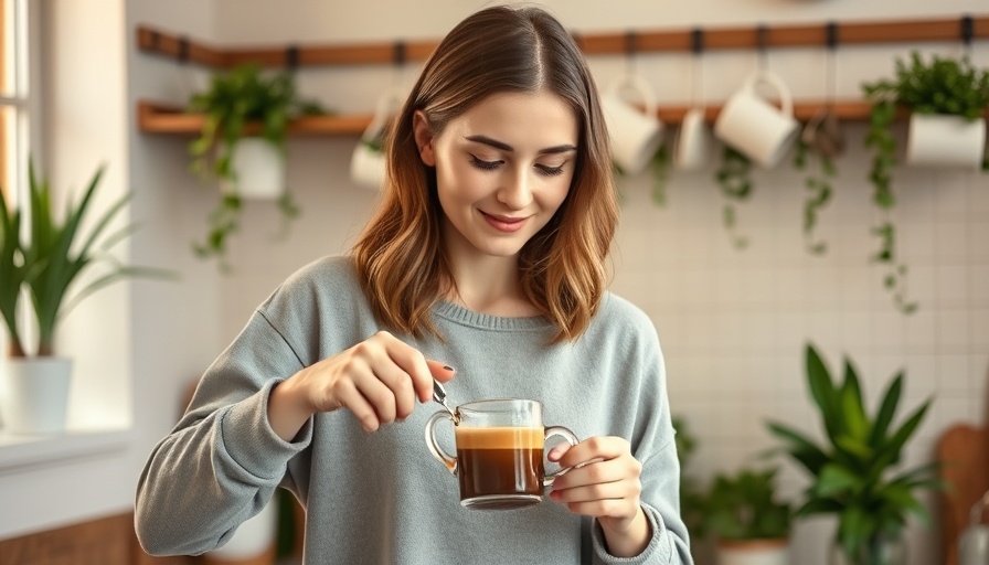 Woman pouring coffee in a cozy kitchen, Caffeine for Healthy Aging theme.