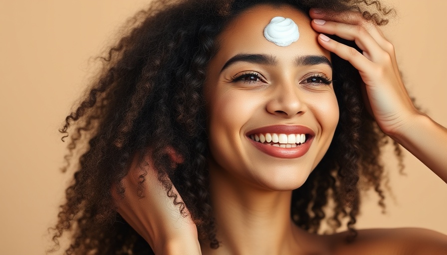 Curly-haired woman applying hair sunscreen for protection.