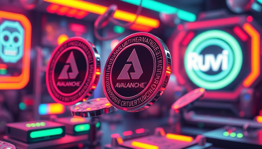 Avalanche Holders Moving to Ruvi AI, futuristic coin symbols in neon.