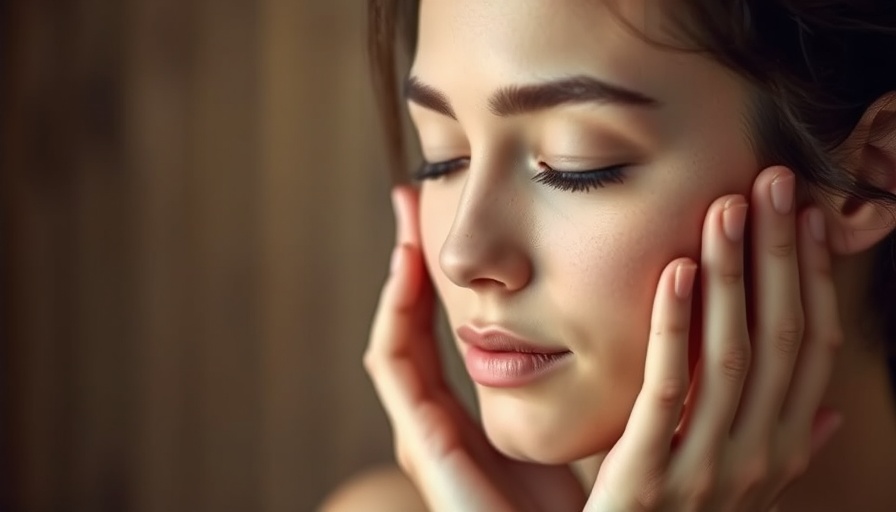 Young woman massaging face, serene expression, natural light