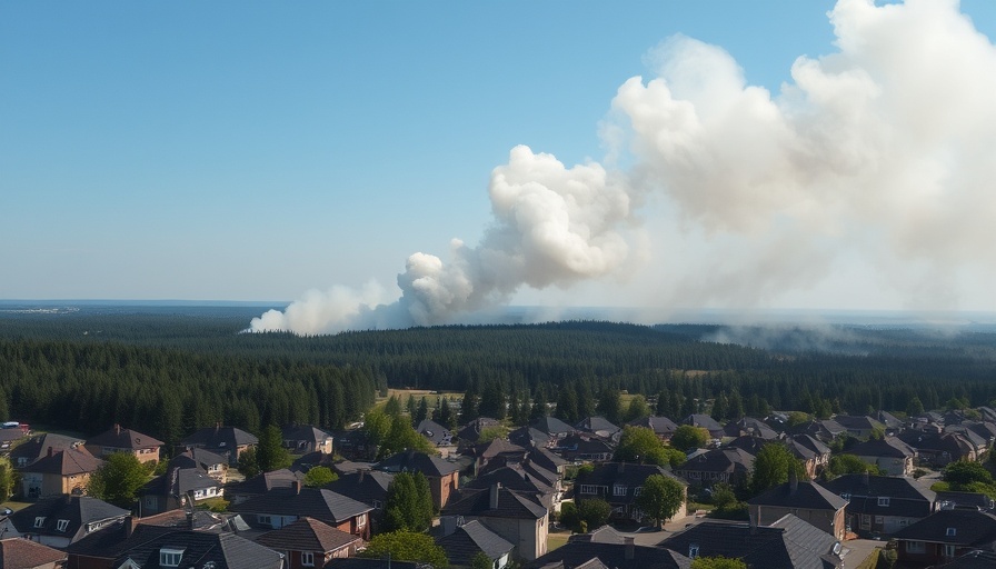 Dense smoke over suburban homes highlighting PM 1 pollution health risks.