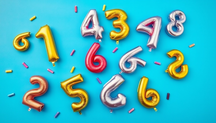 Colorful metallic balloon numbers on blue background, related to Numerology Life Path Number.