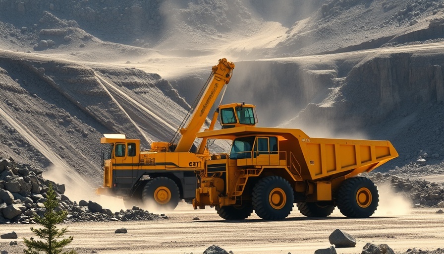 High-tech mining environmental impact shown in an open pit mine.
