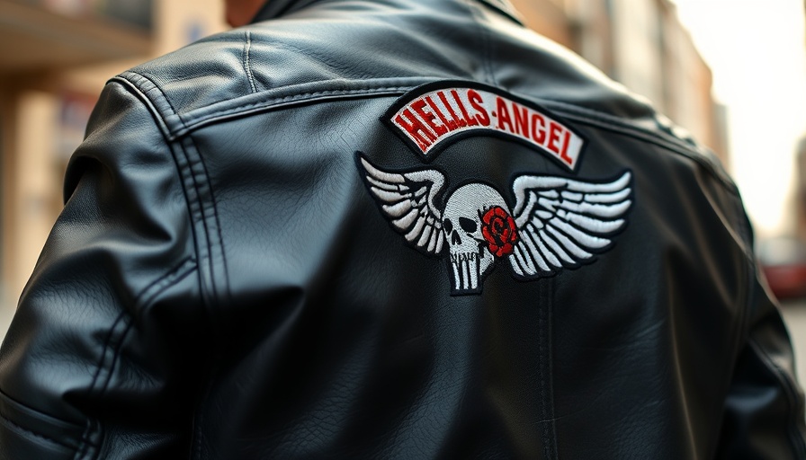 Hells Angels leather jacket with logo.