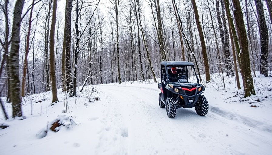 Robust 2025 CFMOTO UFORCE U10 PRO driving through snowy forest.