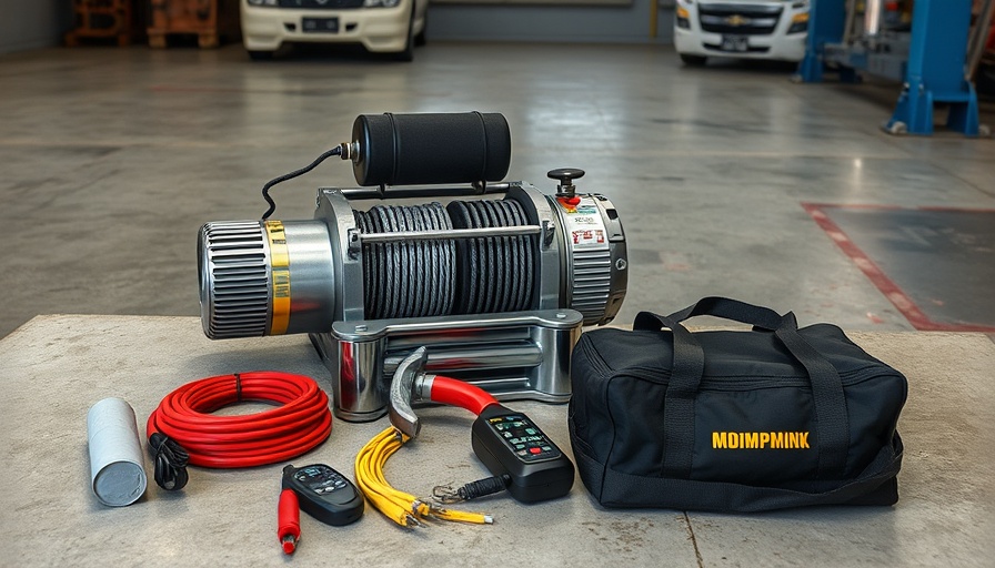 Kimpex portable winch set with accessories on concrete floor.