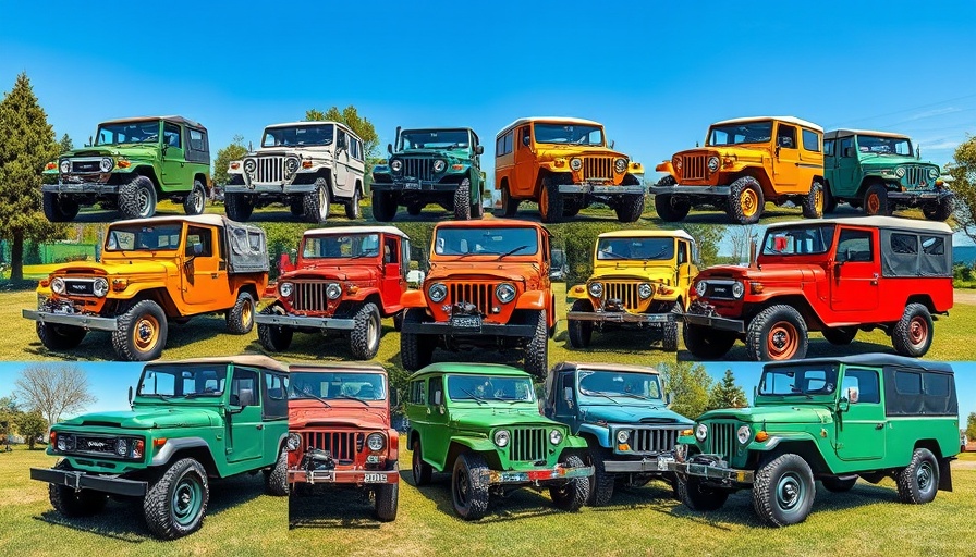 Classic vintage 4x4s displayed in outdoor setting.